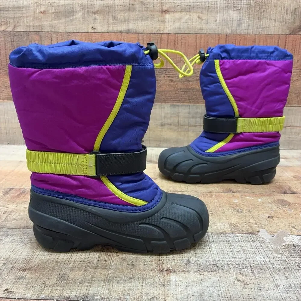 Sorel Snow Boots Kids Size 1 32 Purple Blue Nylon Waterproof Winter NY1885-484